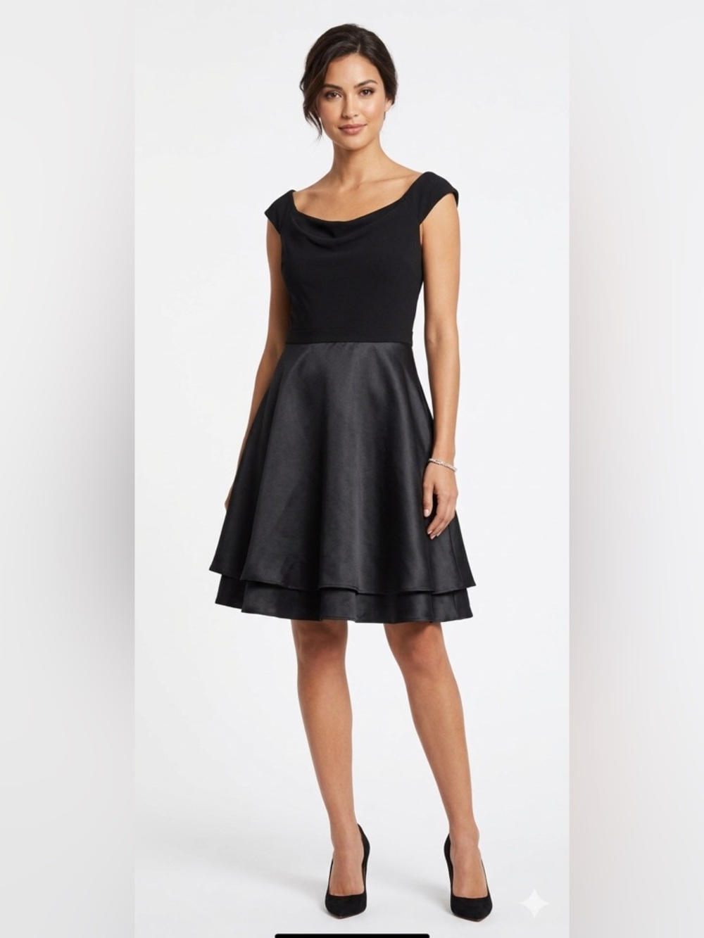 Le Château Black Cocktail Dress Off-Shoulder Layered XXL NWT